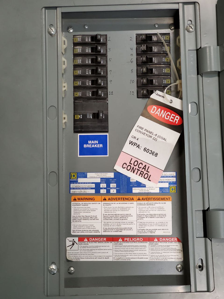 Square D NQOD Panel with 100 Amp Main & Breakers 208Y/120 Volt 3 Phase
