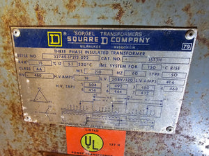 Square D Transformer 15 KVA 480 Volt 3 Phase