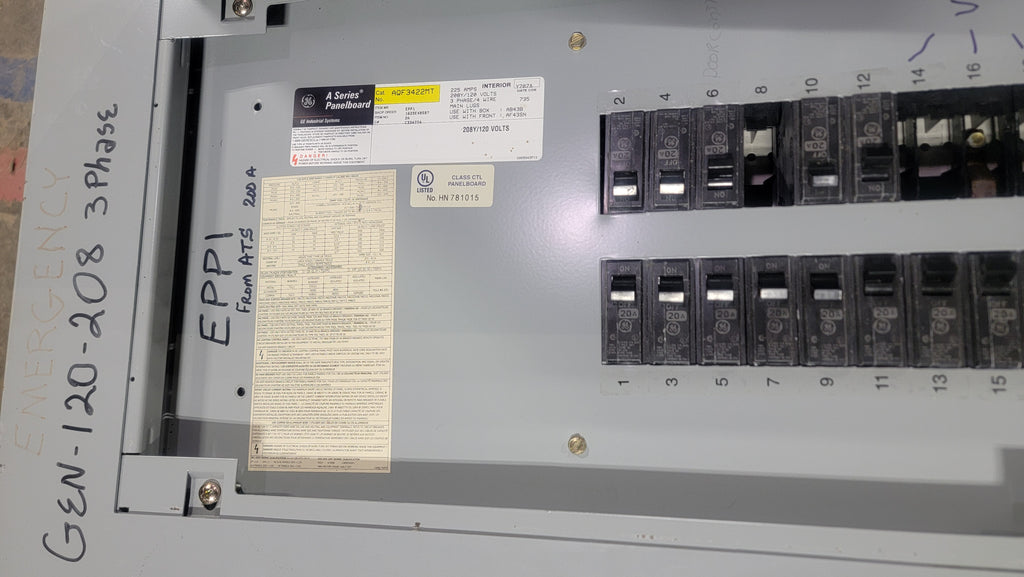 GE Panel With Breakers 225 Amp 208Y/120 Volt 3 Phase 4 Wire Cat# AQF34 ...