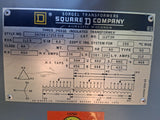 Square D 112.5 KVA Transformer 480 Volt 60 Hz Cat# 112T3H