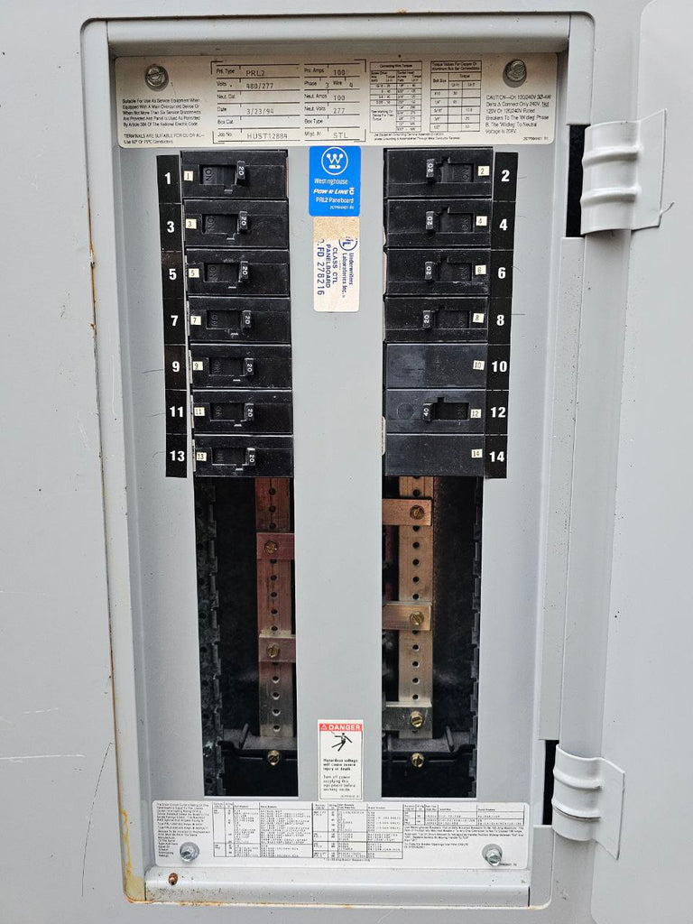Br Panel Westinghouse PRL2 Panel With Breakers 100 Amp 480/277 Volt 3 Phase 4 w ...