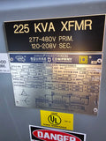 Square D Transformer 225 KVA 3 Phase 277/480 Prim.. Volt 120/208 Sec. Volt 3 Phase