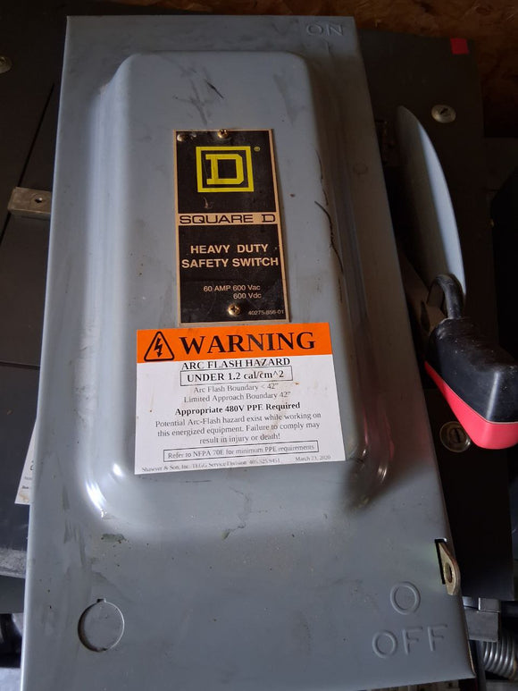 Square D Disconnect 60 Amp 600 Volt Un-Fused
