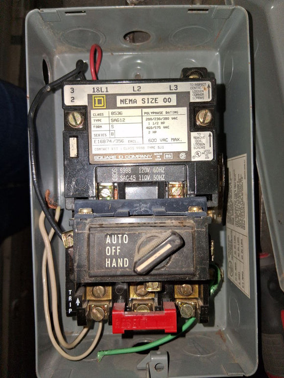 Square D Nema Size 00 Motor Starter 600 Volt Coil Volt 120/110 60/50 Hz