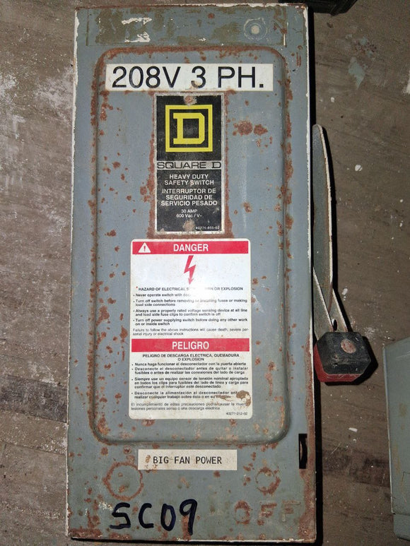 Square D Disconnect 30 Amp 600 Volt Cat# H361