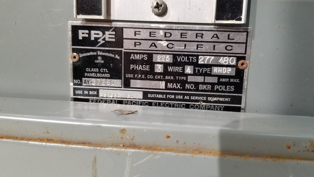 Federal Pacific NHDB Panel With Breakers! 225 Amp 150 Amp Main 277/480 ...