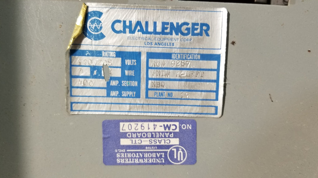Challenger Panel Challenger NBQ Panel With Breakers! 400 Amp 208Y/120 Volt 3 Phase 4 Wi ...