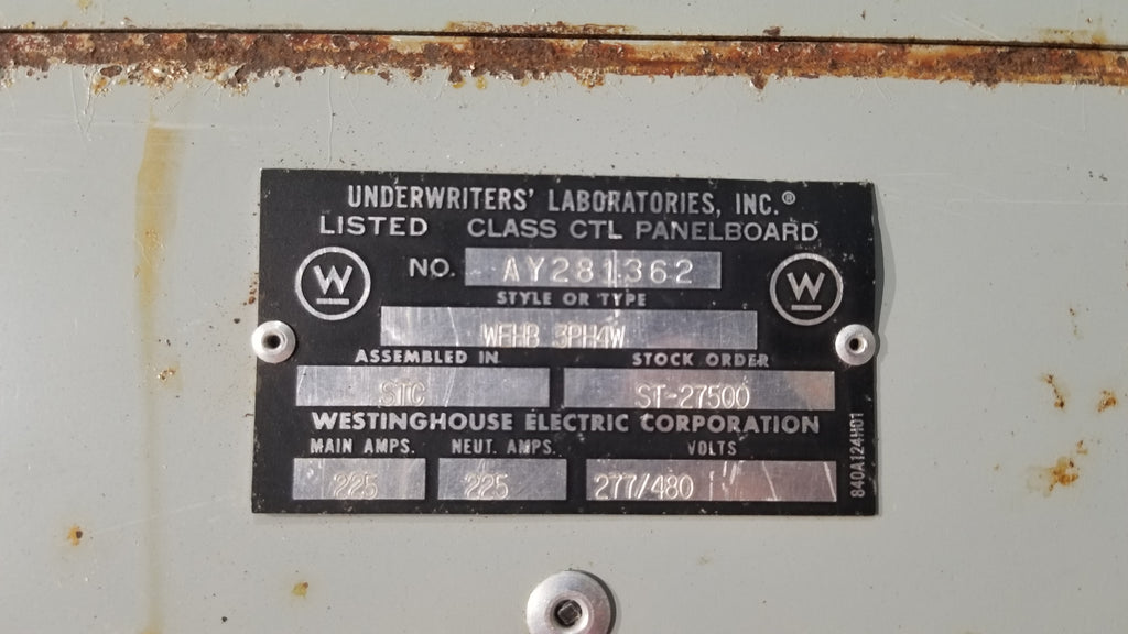 Westinghouse Panel With 225 Amp Main & Breakers 277/480 Volt 3 Phase 4 ...