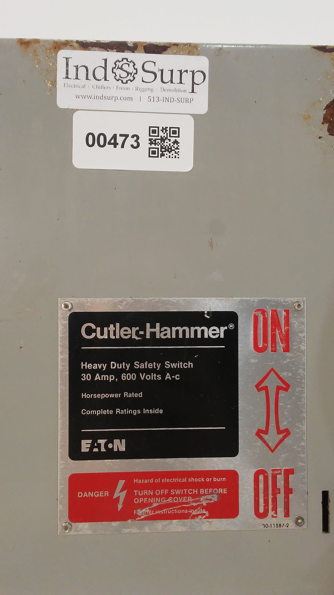 Cutler- Hammer Disconnect 30 Amp 600 Volt 3 Phase 3 Wire Un-fused – IndSurp