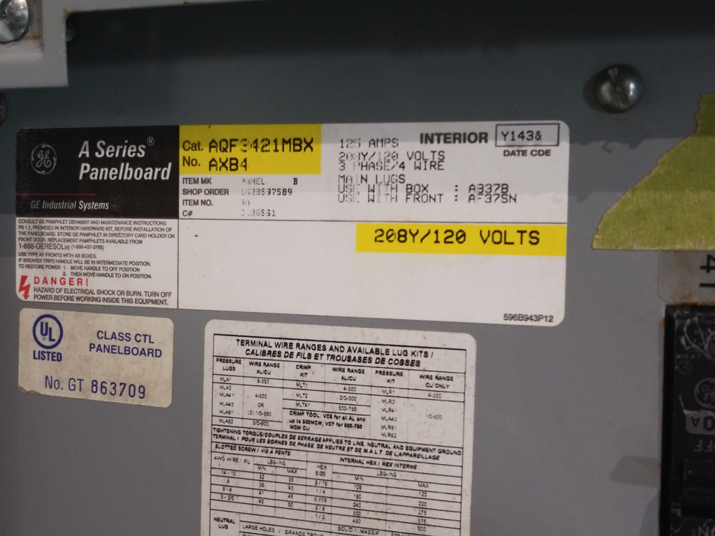 GE Panel 125 Amp 208Y/120 Volt 3 Phase 4 Wire – IndSurp