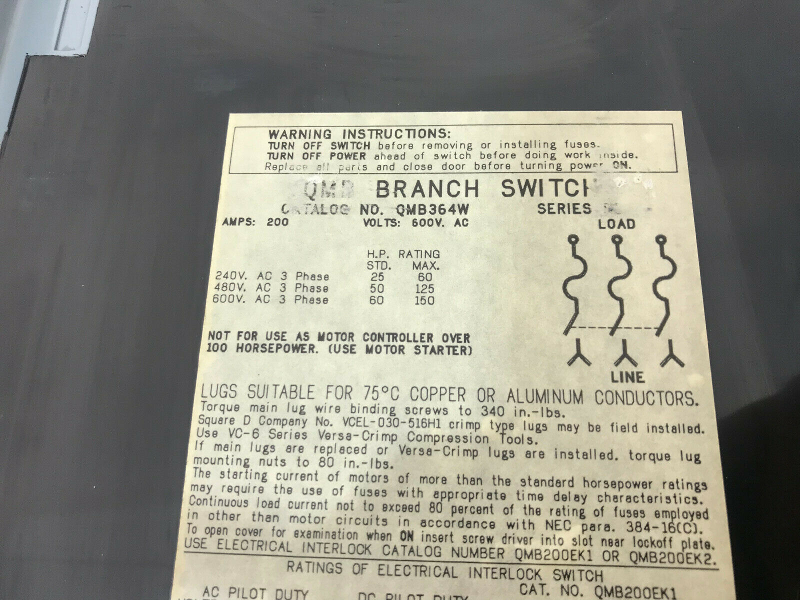 square - DQMB SCHNEIDER ELECTRIC Switch Fusible Qmb 600-Volt 200-Amp 3
