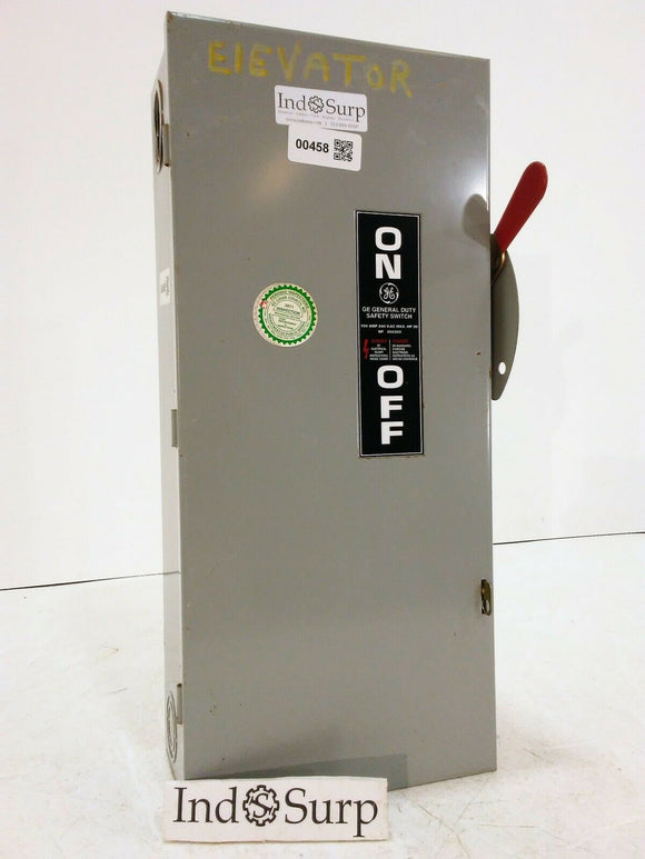 GE 100 Amp Disconnect 240 VAC 250 VDC 3 P 3 W Type 1,Indoor Enclosure Un-Fused