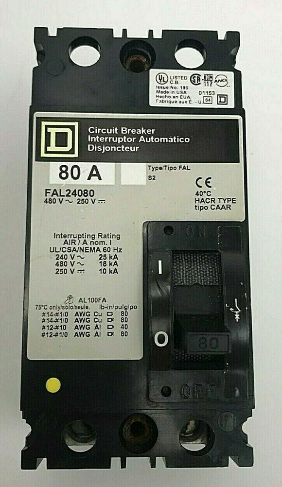 Square D 80 Amps 240 Volt QO Circuit Breaker 3 Pole Mode  # FAL24080