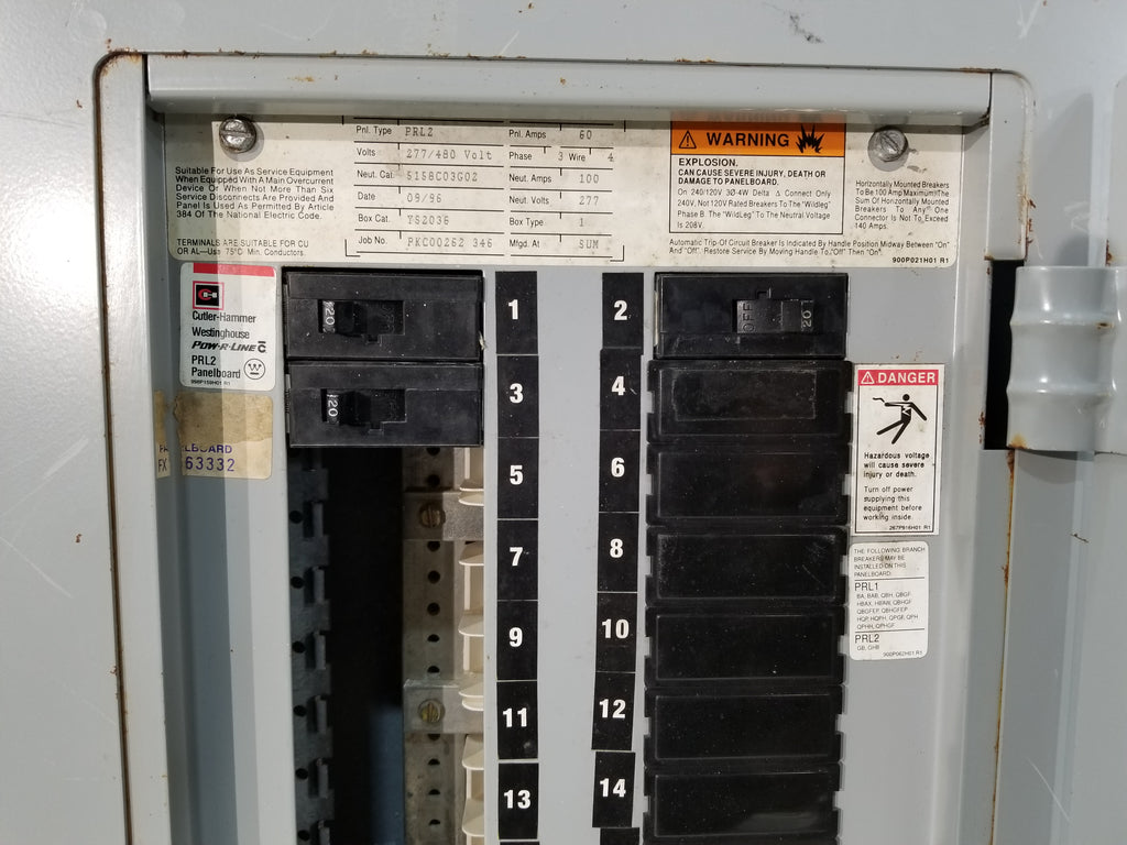 CH/Cutler Hammer PRL2 Panel With 60 Amp Main & Breakers 480Y/277 Volt ...