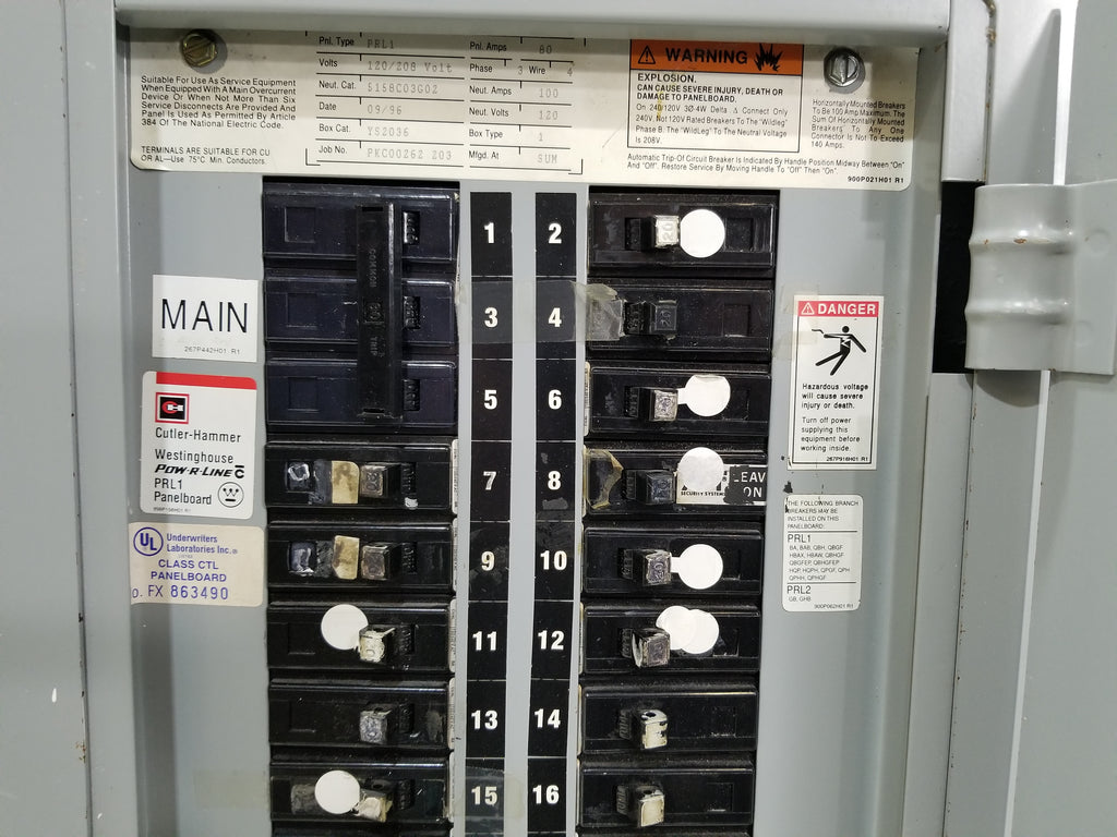 CH/Cutler Hammer PRL1 Panel With 80 Amps Main & Breakers 208Y/120 Volt ...