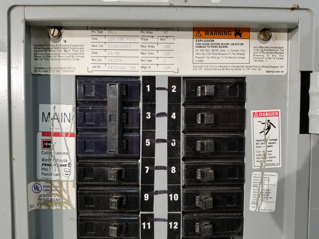 CH/Cutler Hammer PRL1 Panel With 80 Amp 208Y/120 Volt 3 Phase 4 Wire ...