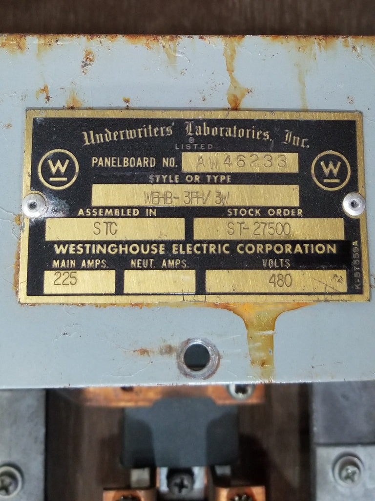 Westinghouse Panel With 225 Amp Main And Breakers 480 Volts 3 Phase 3 ...