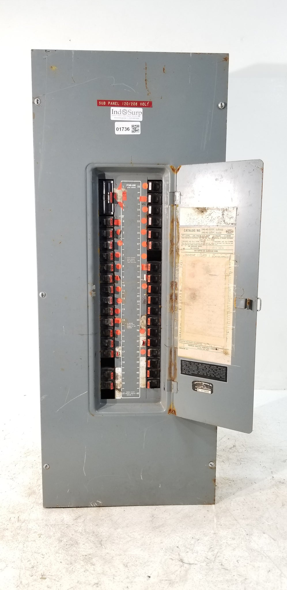 Ffe Breakers Federal Pacific Panel With 100 Amp Main & Breakers 120/240 Volt 3 Phas ...