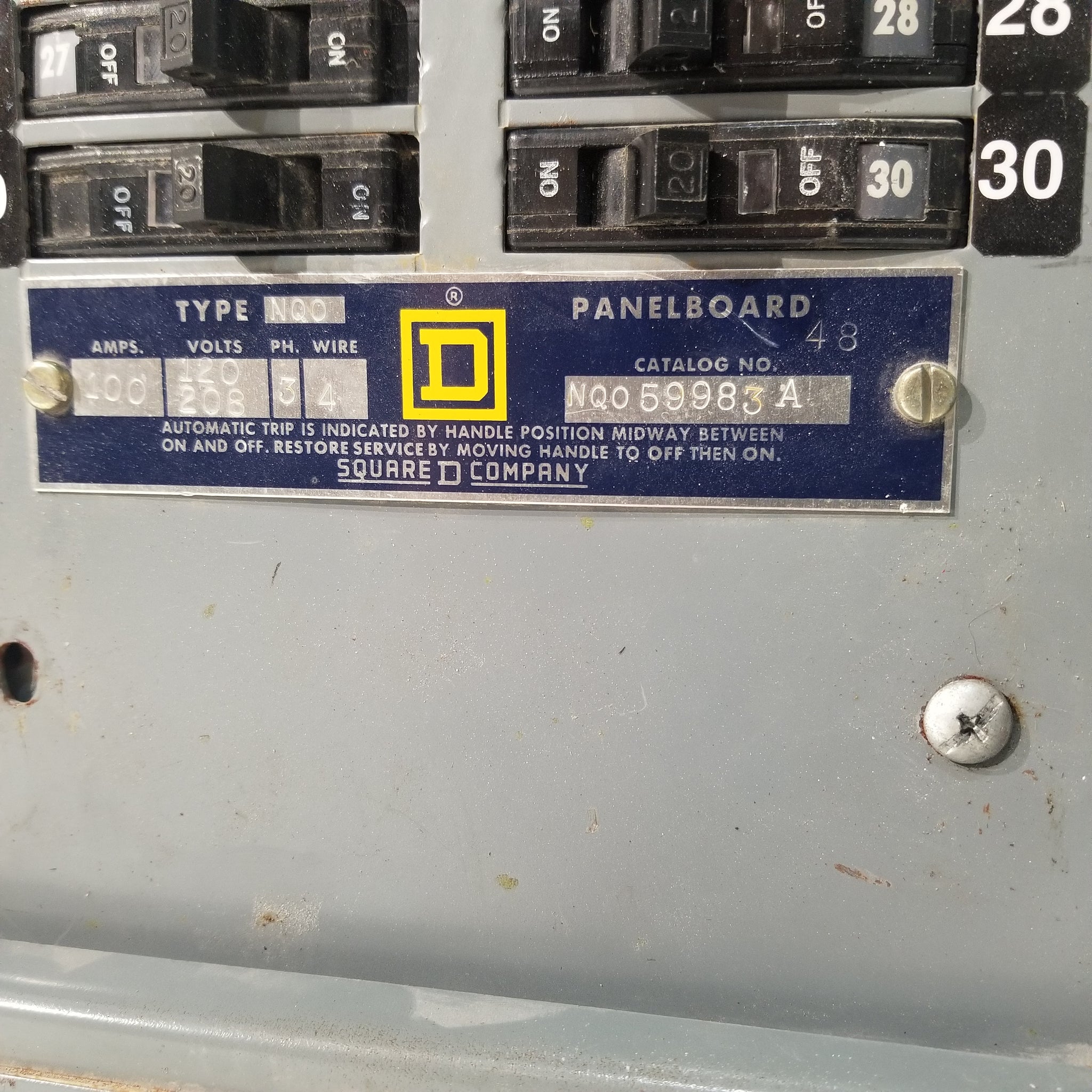 Square D Panel Date Code Square D Panel With Breakers ! 100 Amp 208Y/120 Volt 3 Phase 4 Wire ...