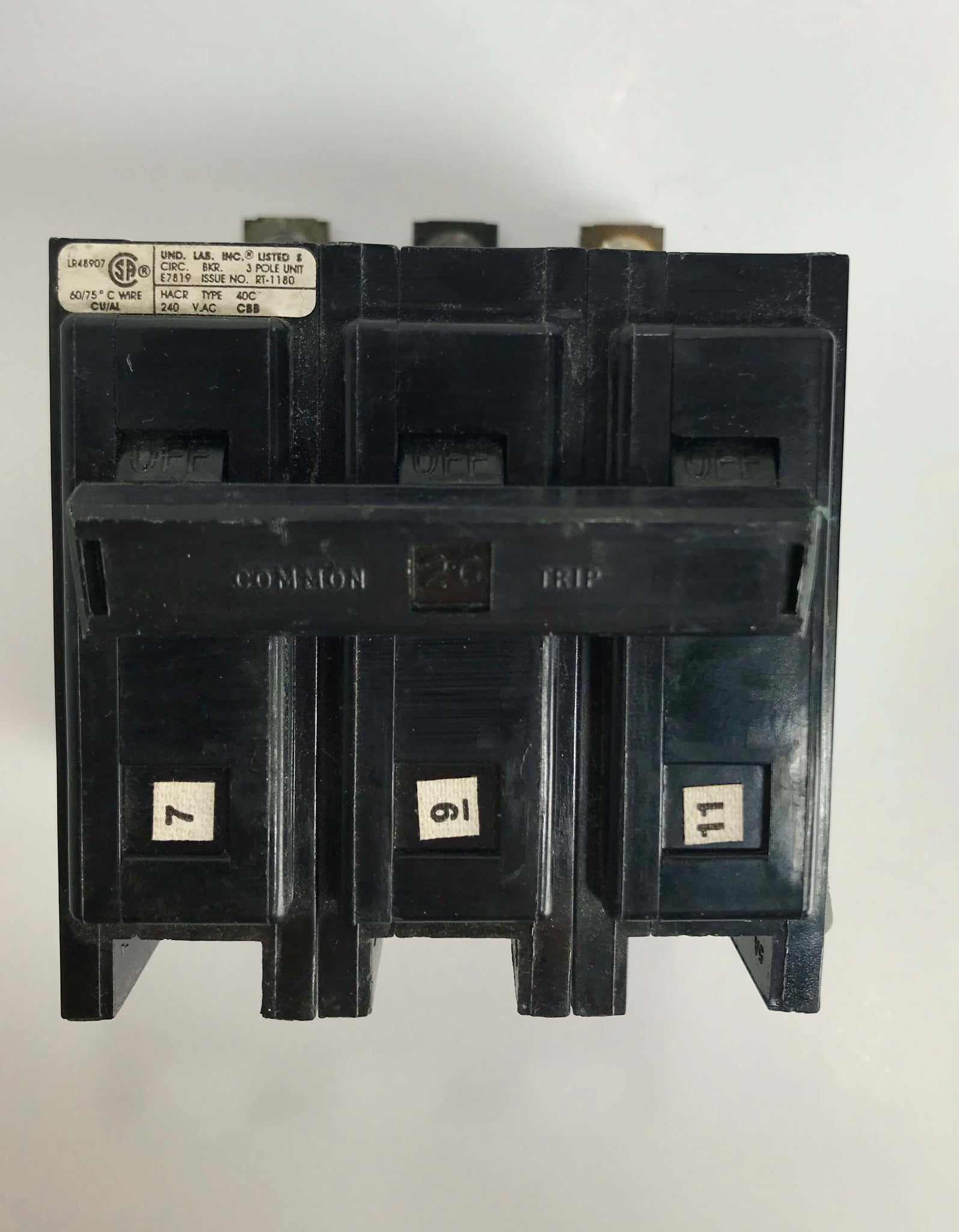 Challenger HACR Circuit Breaker 20 Amp 240 Volt 3 Pole IndSurp